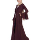 Bashariya Long Cardigan With Bell Sleeves Without Inner Abaya - Wine