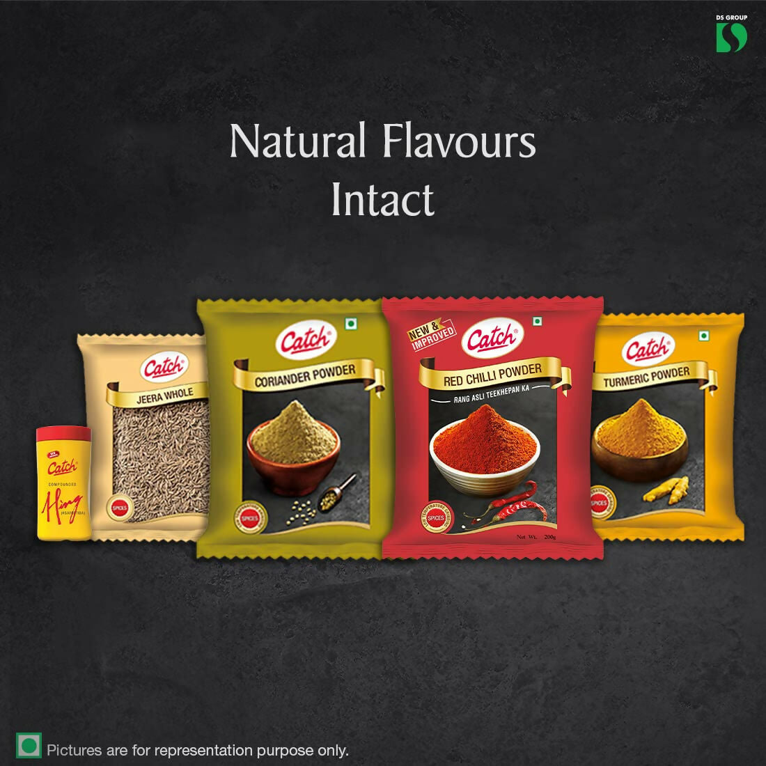 Catch Masala & Spices Combo Five Pack - Coriander Powder 200 gms + Turmeric Powder 200 gms + Red Chilli Powder 200 gms + Cumin Whole 200 gms + Hing 50 gms | Swadesiicart