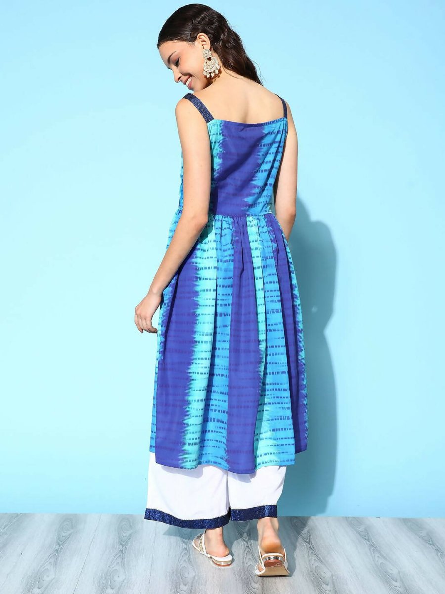 Ahalyaa Women's Royal Blue Crepe Digital Printed Kurta Palazzo Set | Swadesiicart