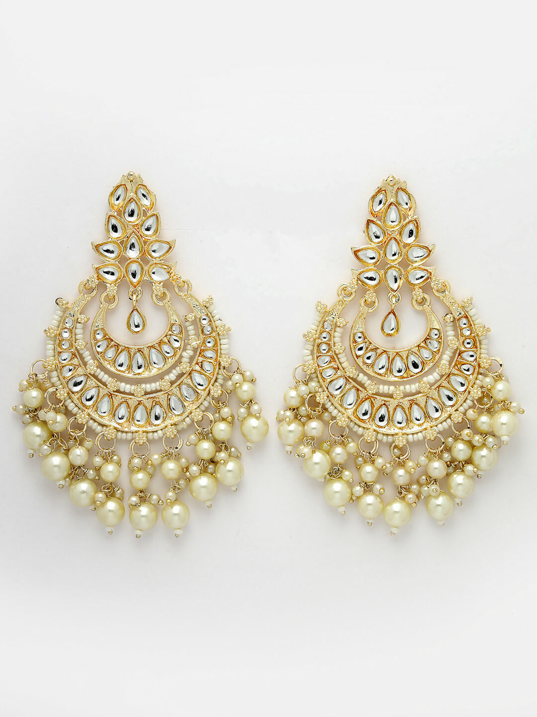 NVR Women Gold-Polished Kundan Chandbali Earrings | Swadesiicart