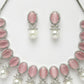 NVR Women's Silver-Plated Pink American Diamond Studded Handcrafted Jewellery Set - Swadesiicart