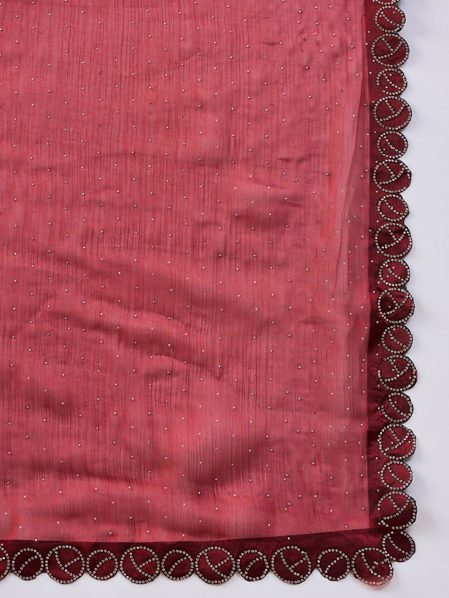 Brown Organza Swaroski Diamond Work Saree with Unstitched Blouse - Radha