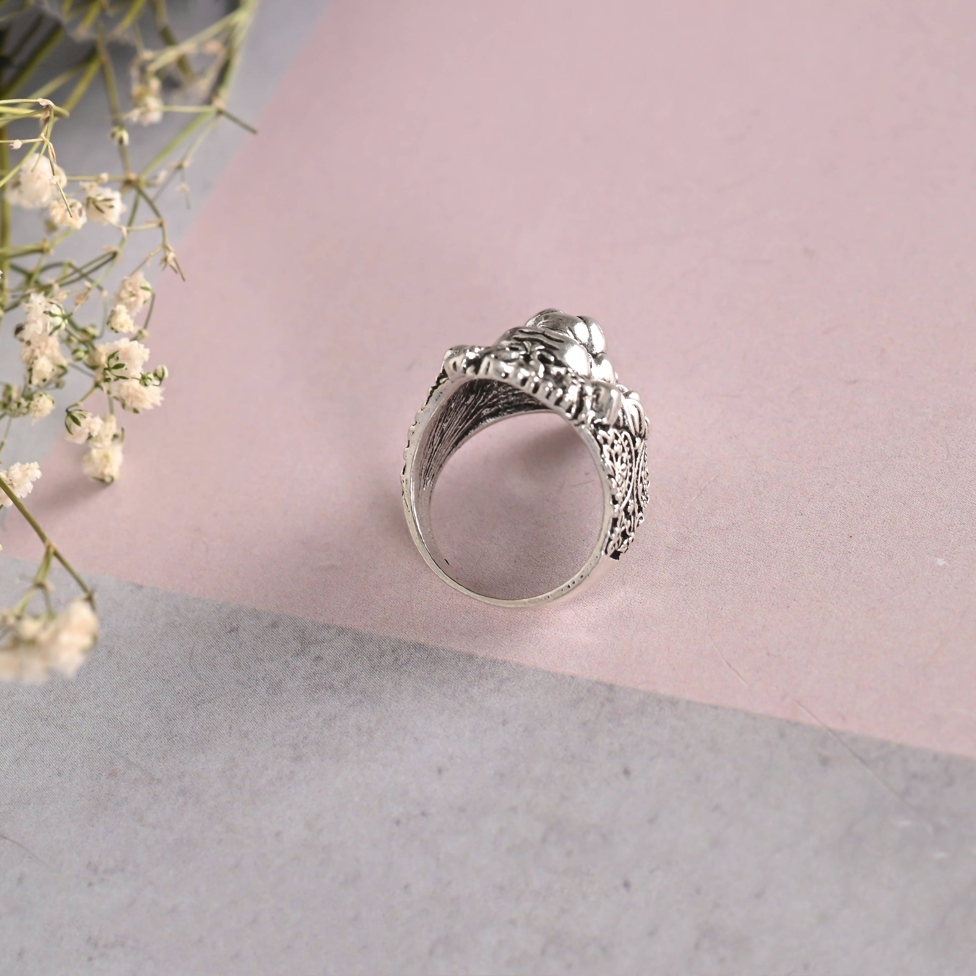 NVR Men Silver-Plated Lion Face Finger Ring | Swadesiicart