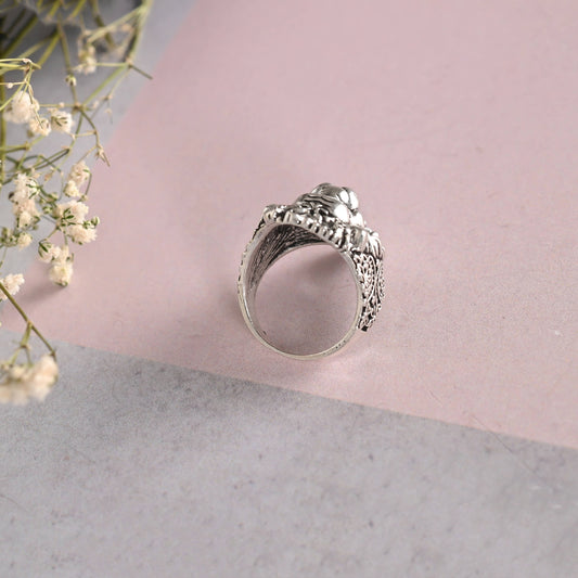 NVR Men Silver-Plated Lion Face Finger Ring | Swadesiicart