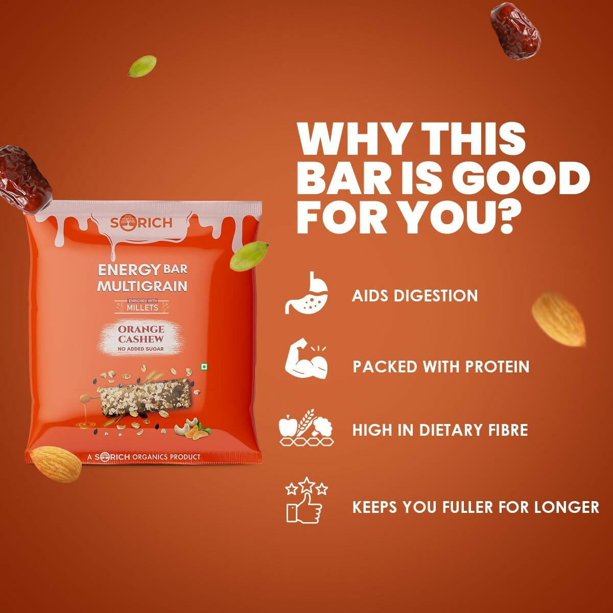 Sorich Organics Multigrain Energy Mini Bars Orange Cashew | Swadesiicart