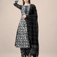 Jyoti Fashion Women's Black Rayon Print with Embroidery & Fancy Lace Work Kurta with Trouser & Dupatta | Swadesiicart