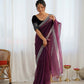 Attrctive Looking Gold Jari, Sequance Embroidery Work Twill Net Party Wear Saree - Wine