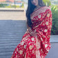 Vamika Weaving Banarasi Jacquard Red Kanjivaram Saree | Swadesiicart