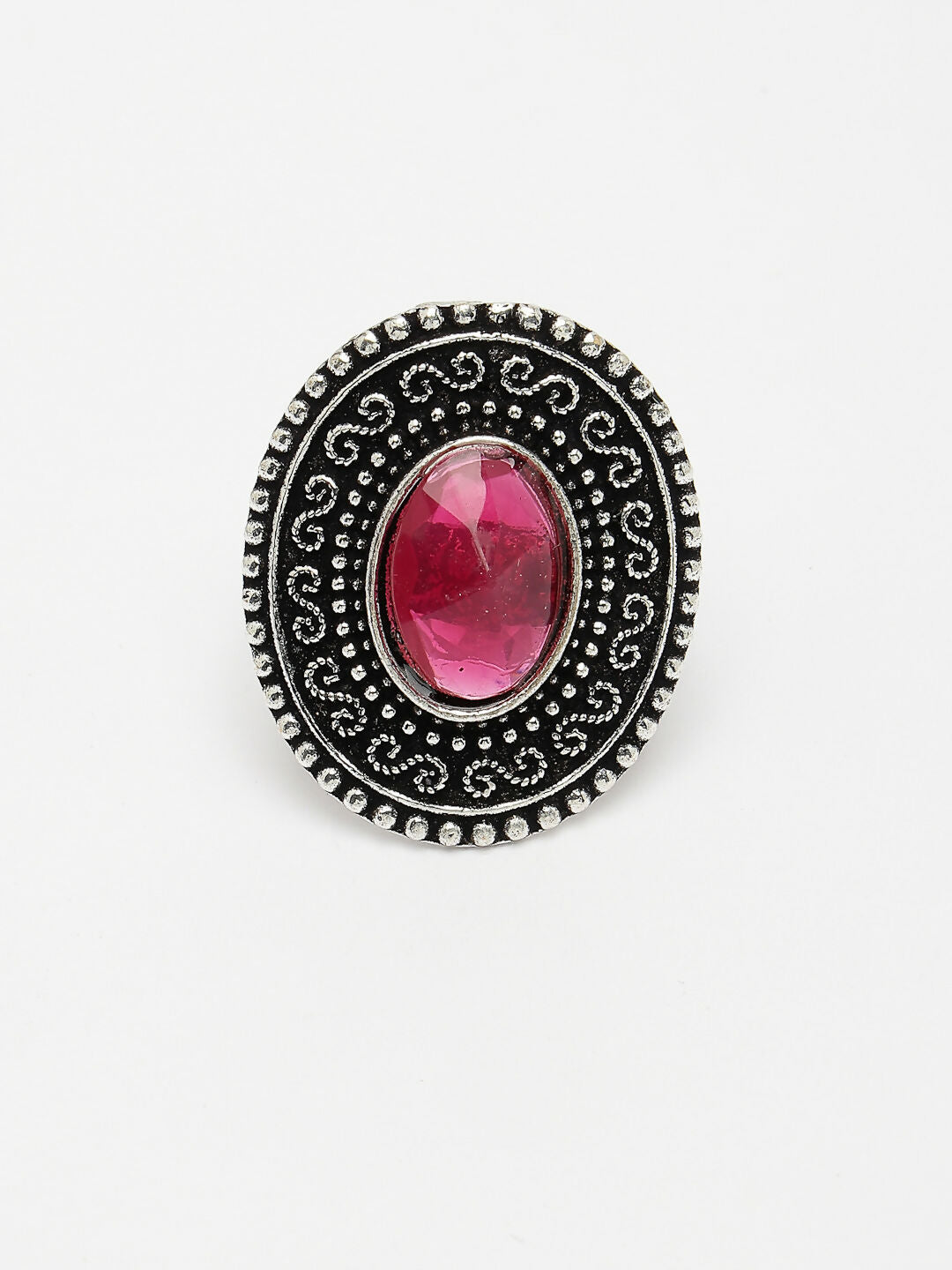 NVR Women's Pink Silver-Toned German Silver Adjustable Finger Ring | Swadesiicart