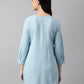 Light Blue Rayon Yoke Embroidered A-line Top - Tarini - Swadesiicart