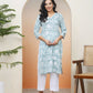 Vaasva Women Mint Cotton Printed Straight Kurti With Pant | Swadesiicart