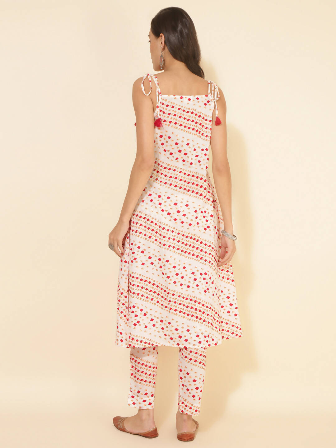 Janasya Women's White Cotton Geometric Printed Casual A-line Co-ords - Swadesiicart