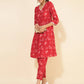 Janasya Women's Red Cotton Floral Printed Casual Flared Co-ords - Swadesiicart