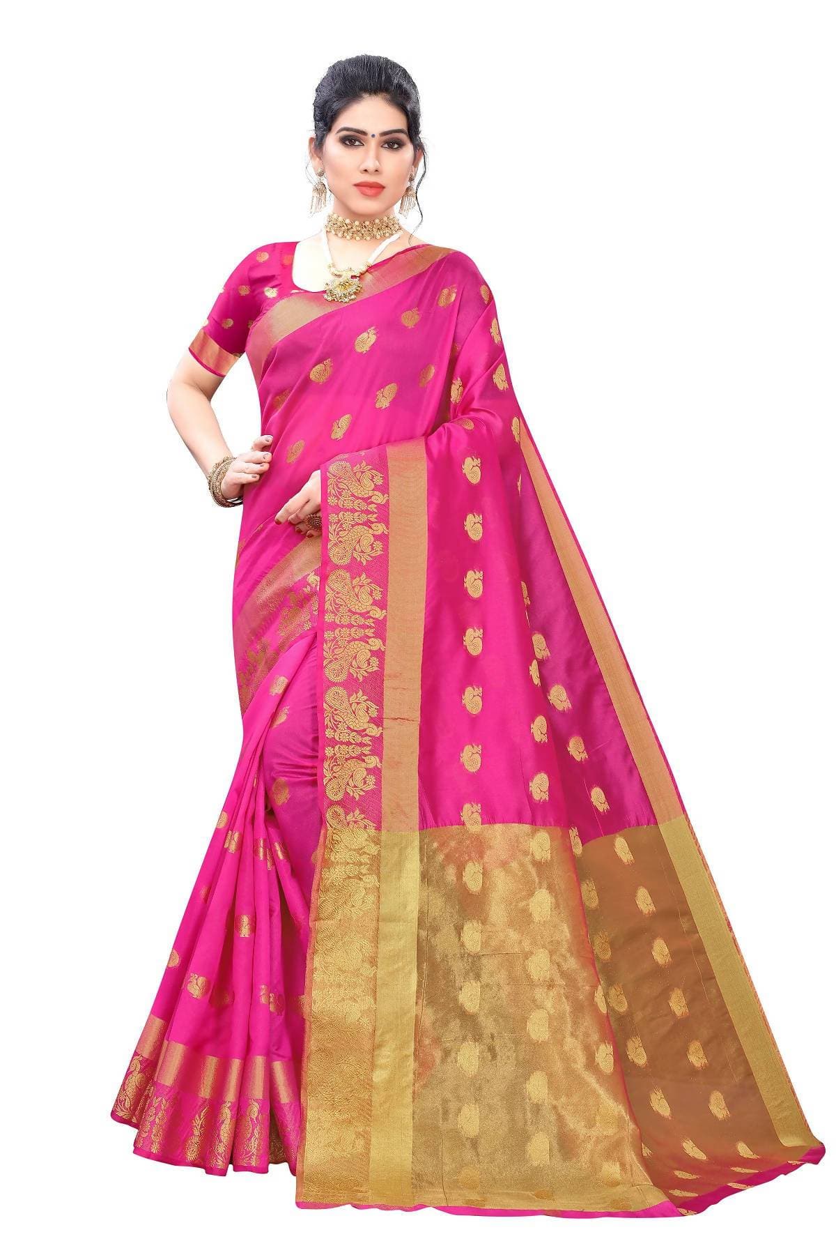 Vamika Banarasi Jacquard Weaving Pink Saree | Swadesiicart