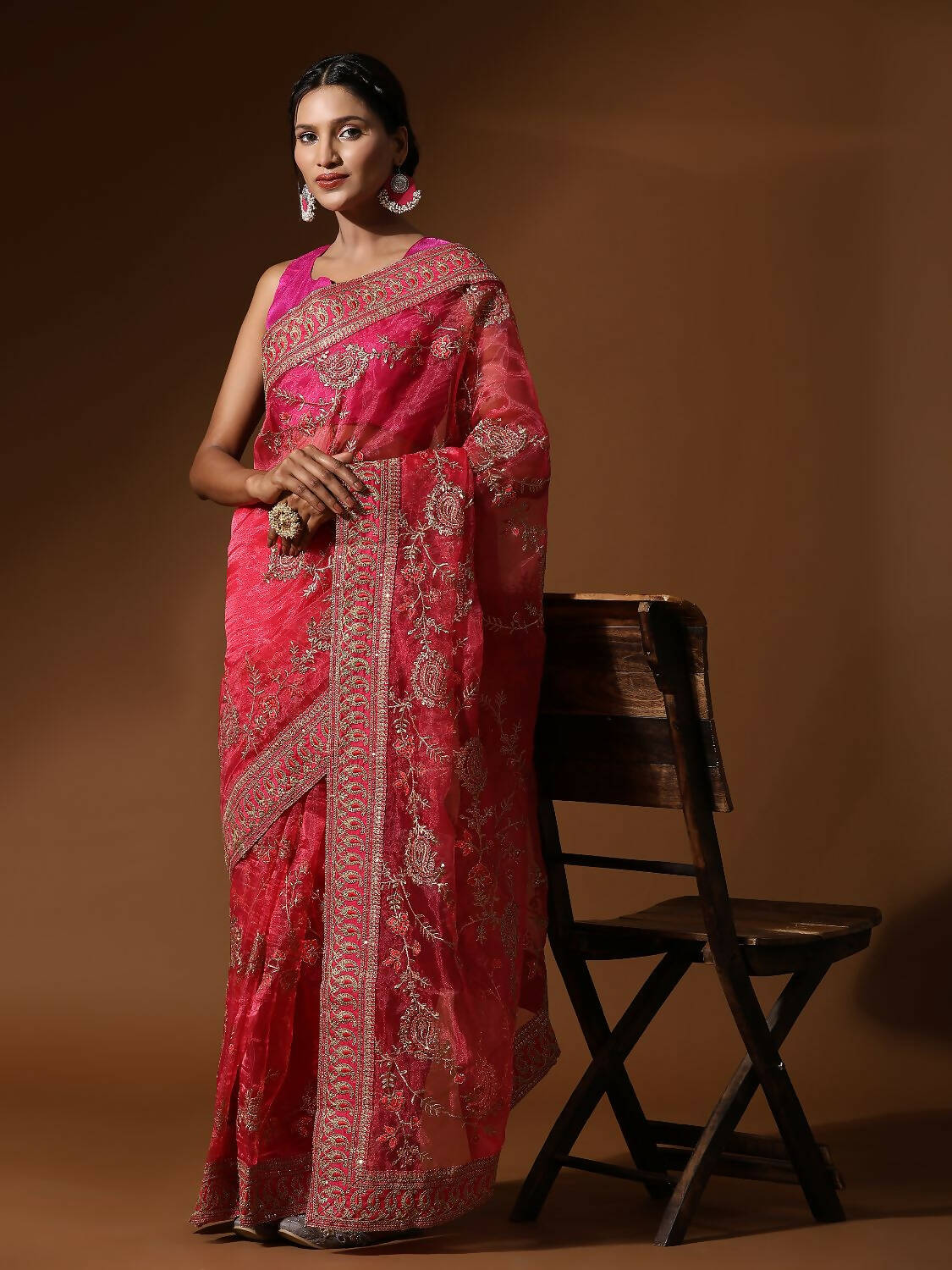 Vamsee Pink Organza Saree - Swadesiicart