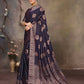 Joban Fashion Navy Blue Woven Jacquard Banarasi Silk Sarees | Swadesiicart