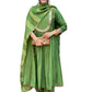 The52 Light Green Women's Gorgeous Embroidered Work Chanderi Fabric Flared Kurta Pant and Dupatta Set - Swadesiicart