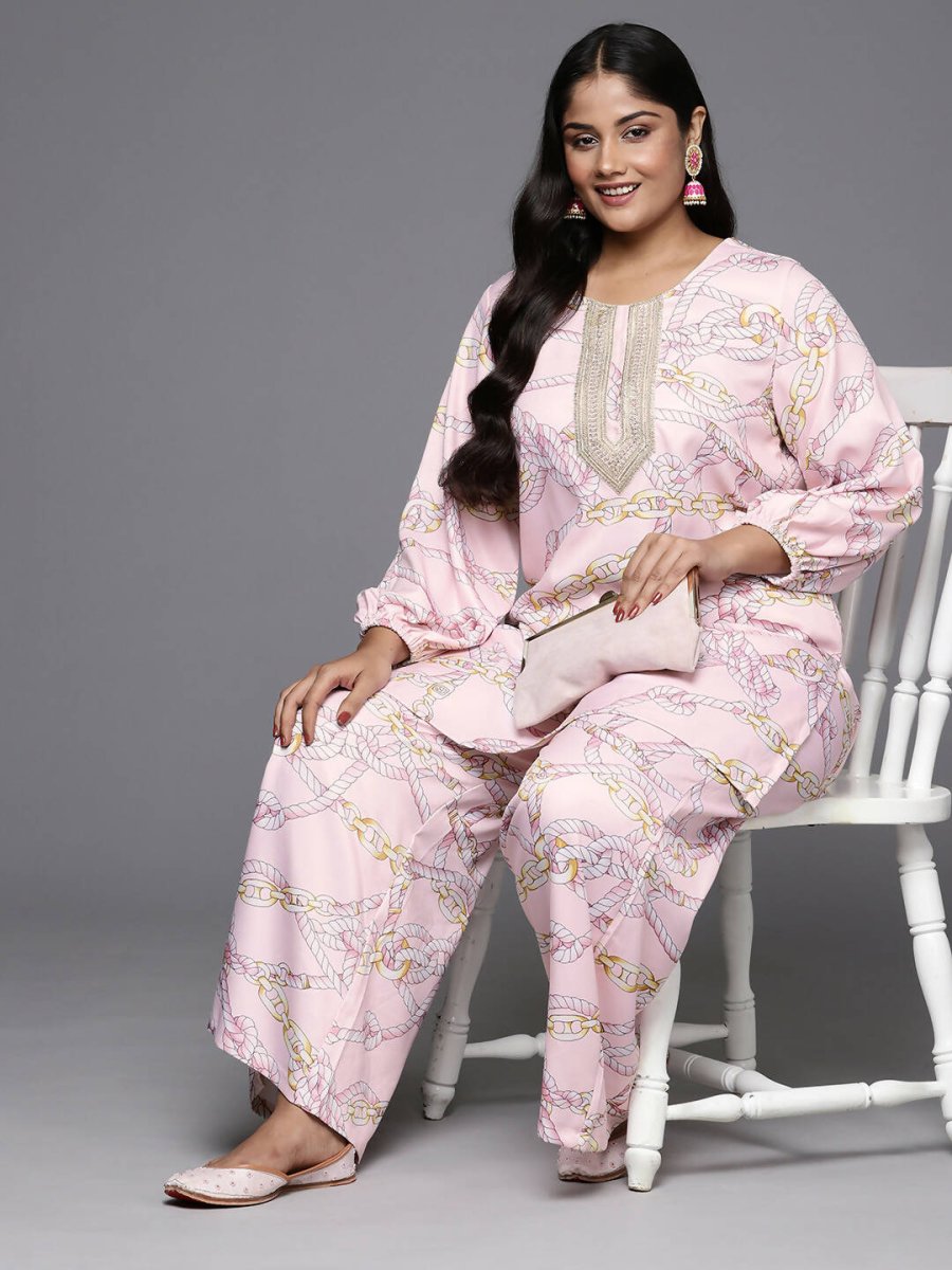 Ahalyaa Women's Traditional Wear Co-ords - Pink - Swadesiicart