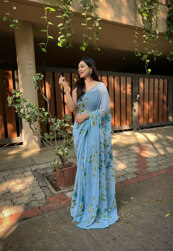 Vamsee Aditi Grey Georgette Saree - Swadesiicart