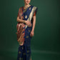 Vishnu Weaves Women's Blue Tussar Silk Zari Woven Saree with Blouse - Swadesiicart