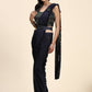 Navy Blue Imported Fabric Plain Ready to wear Saree with stitched Blouse - Vrinda | Swadesiicart