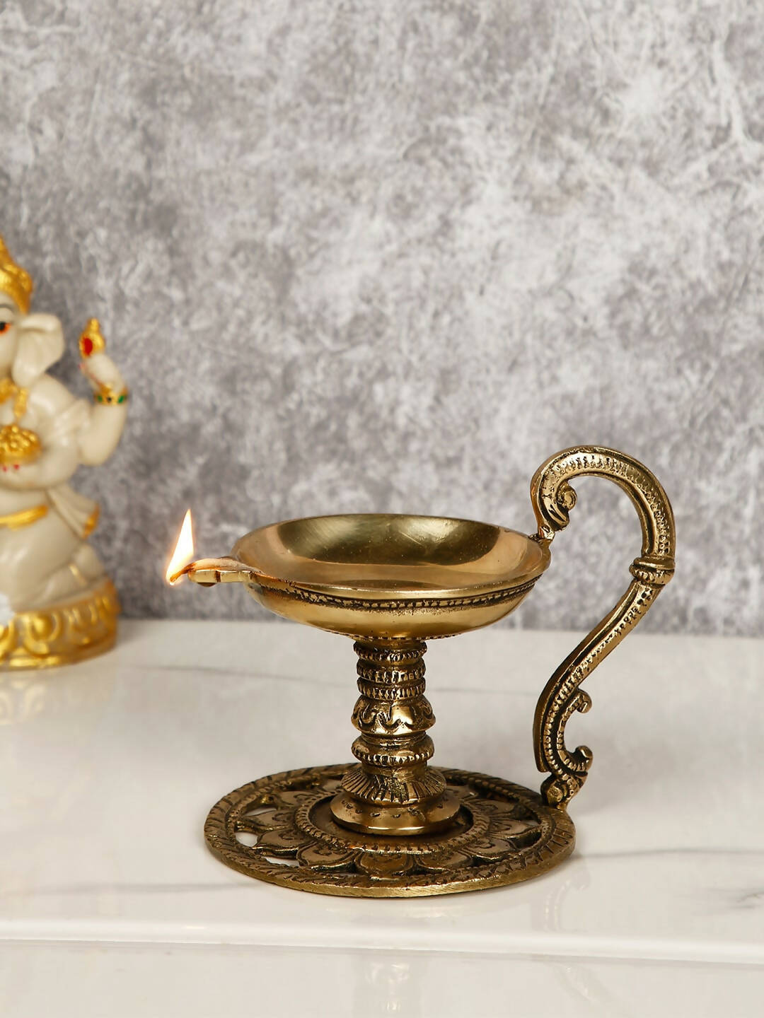 CraftVatika Gold-Toned Handmade Oil Lamp Showpiece | Swadesiicart