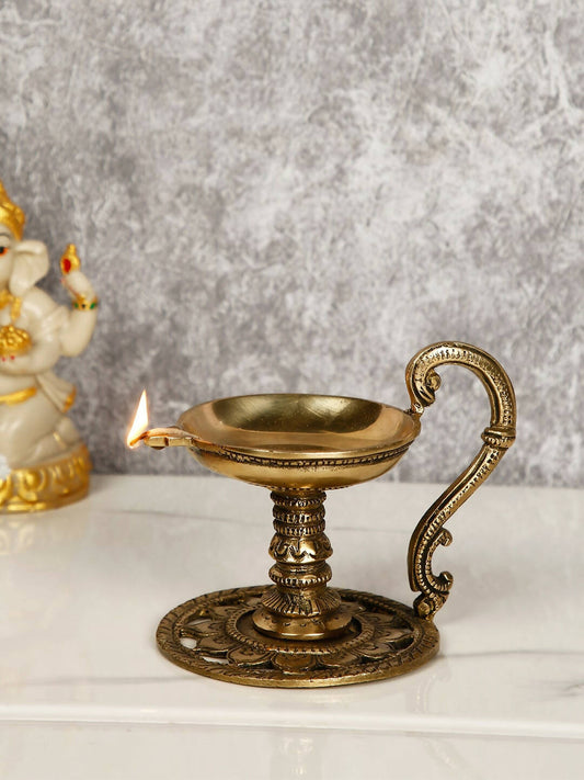 CraftVatika Gold-Toned Handmade Oil Lamp Showpiece | Swadesiicart