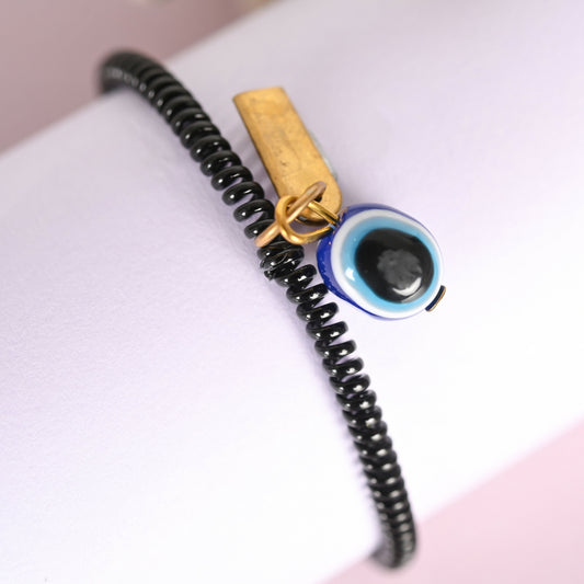 NVR Men & Women Black Evil Eye Crystal Spring Ring Bracelet - NR Retail-NVR