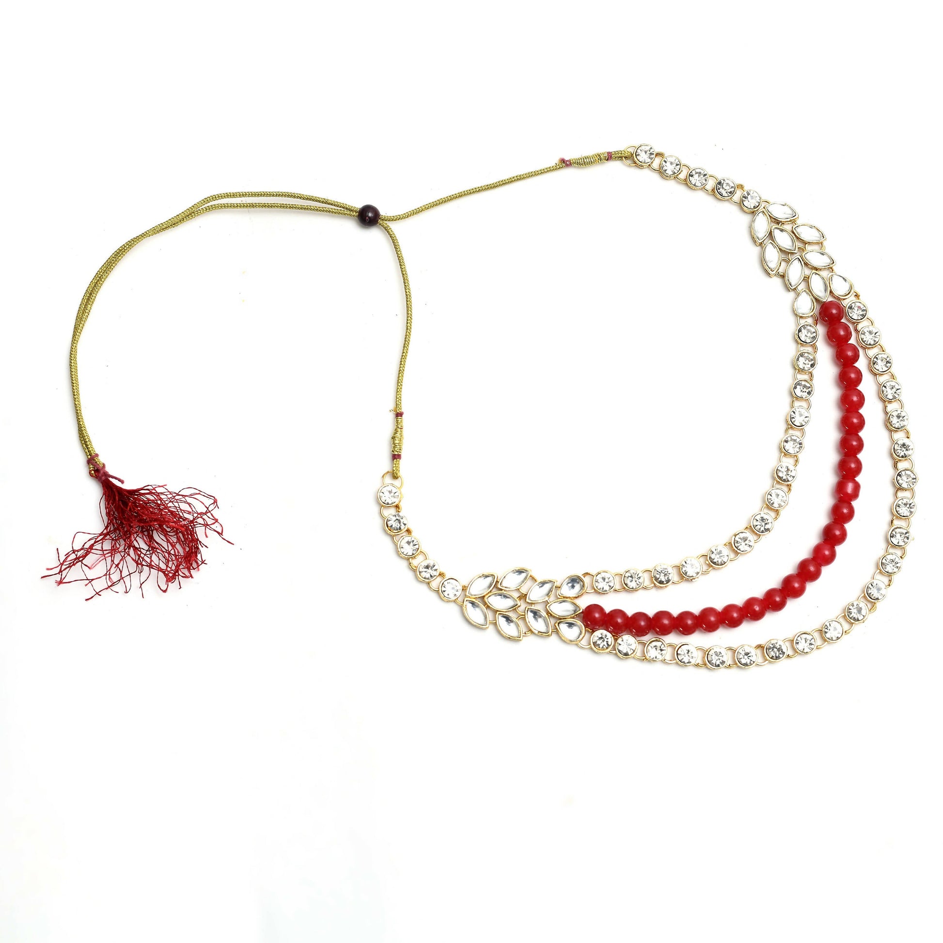 Mominos Fashion Johar Kamal Handicraft Finish White & Red Pearls Choker For Women (White/Red) | Swadesiicart