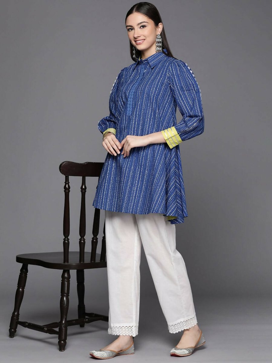 Ahalyaa Women Blue Cotton Printed Tunic | Swadesiicart