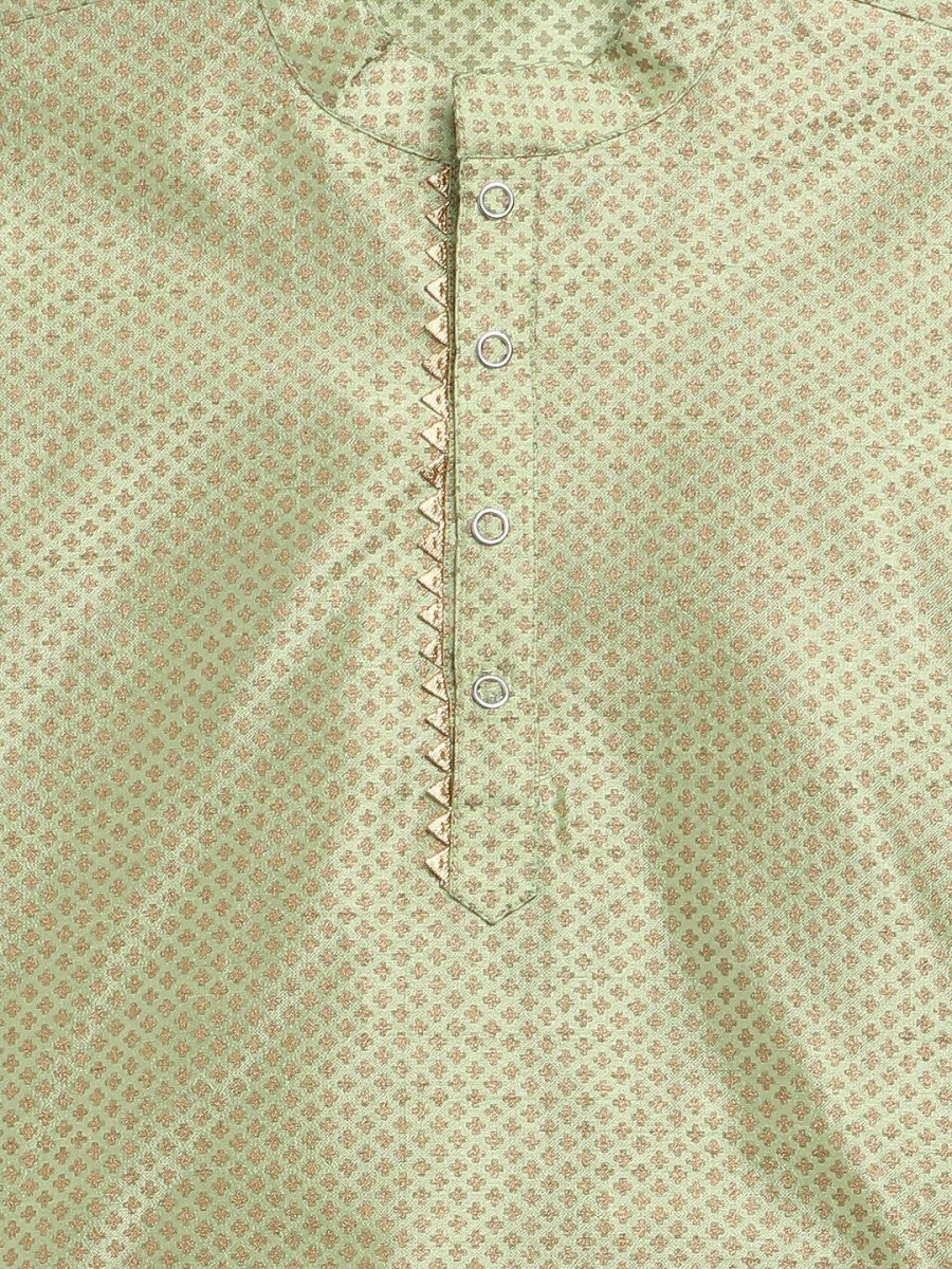 Ahalyaa Green Poly Silk Gold Print Kids Kurta Churidar Set For Boys | Swadesiicart