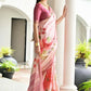Vishnu Weaves Women's Pink Satin Silk Printed Saree with Blouse - Swadesiicart