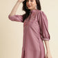 Dust Pink Chinon Yoke Embroidered A-line Top - Tarini - Swadesiicart