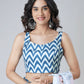 Vastranavya Icy Blue Freehand with Navy Starburst & Floral Print Ready to Wear Saree | Swadesiicart