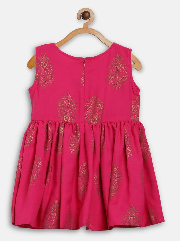 Ahalyaa Pink Rayon Printed Kids Kurta Sharara Set For Girls | Swadesiicart