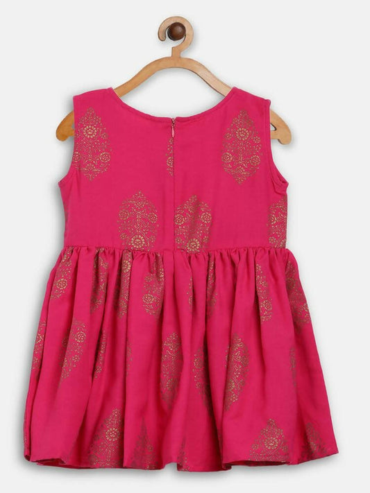 Ahalyaa Pink Rayon Printed Kids Kurta Sharara Set For Girls | Swadesiicart