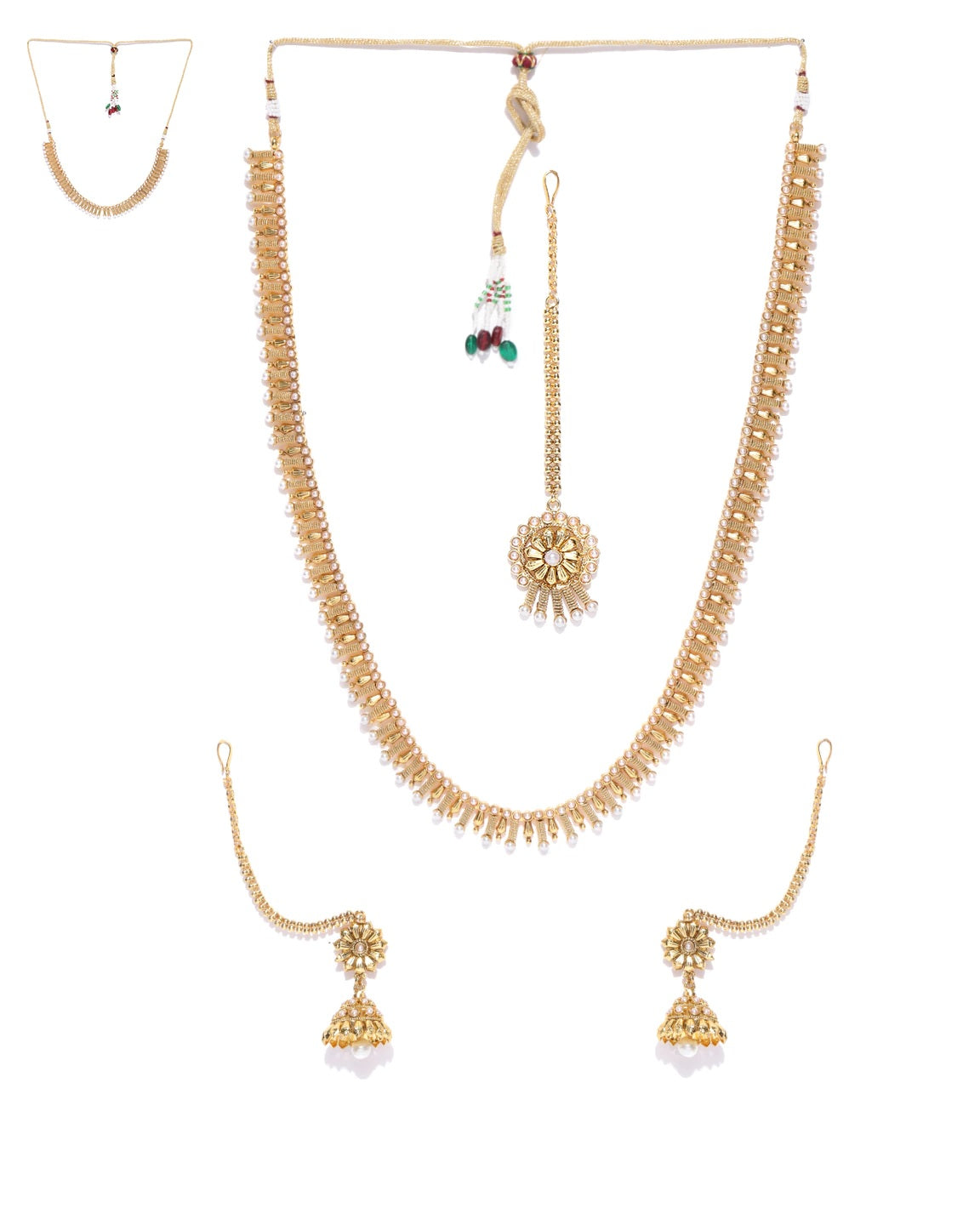 Priyaasi Women 2 Gold-Polished Pearls Necklaces With Jhumki & Maangtika - Swadesiicart
