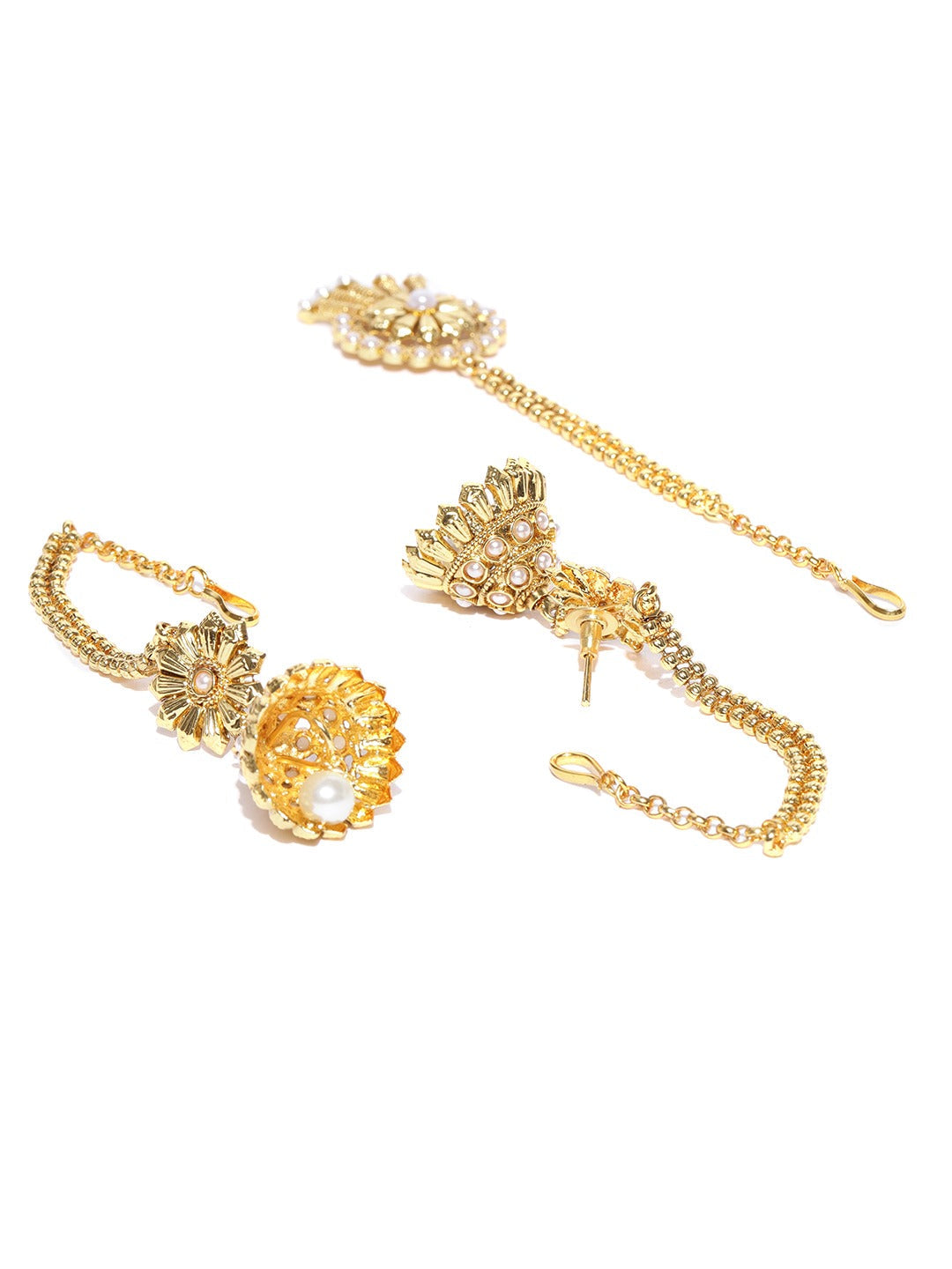 Priyaasi Women 2 Gold-Polished Pearls Necklaces With Jhumki & Maangtika - Swadesiicart