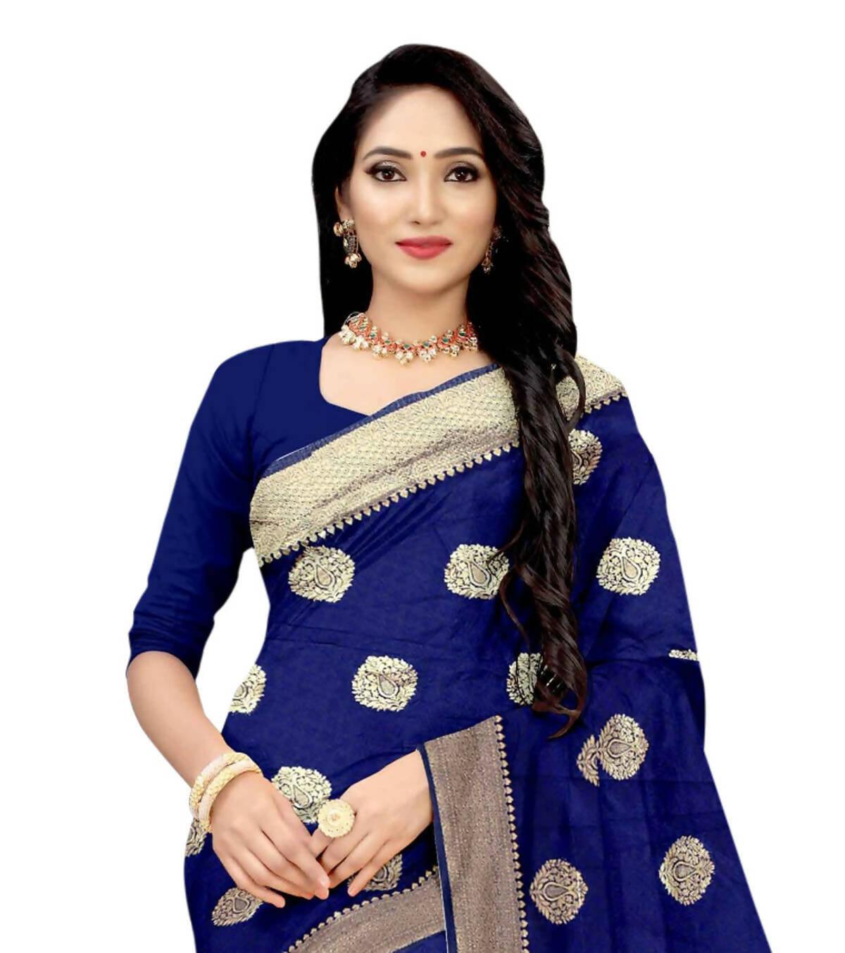 Vamika Blue Weaving Banarasi Jacquard Saree | Swadesiicart