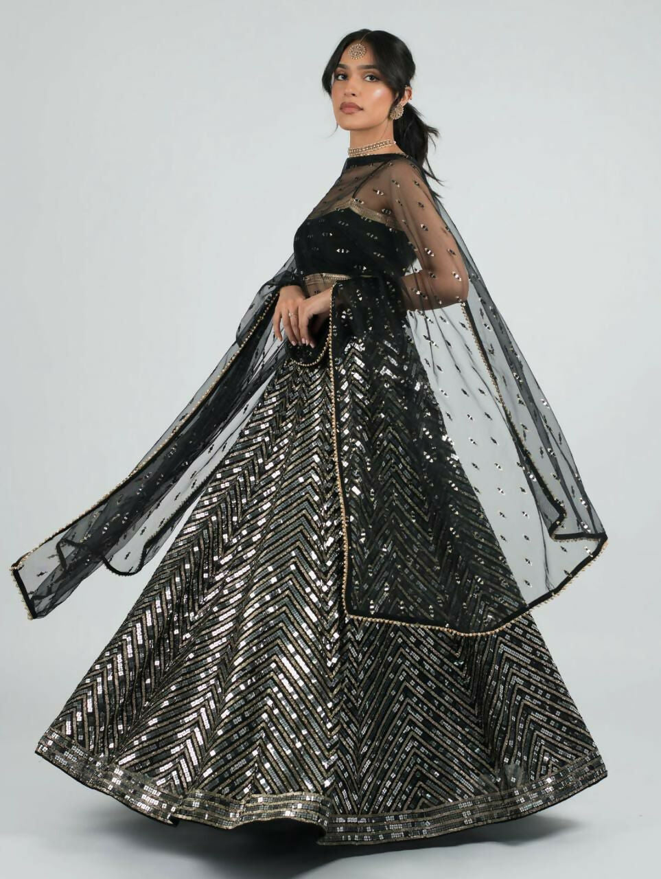 Jyoti Fashion Women's Silver Georgette Sequins with Zari Embroidered Designer Lehenga Choli Set | Swadesiicart