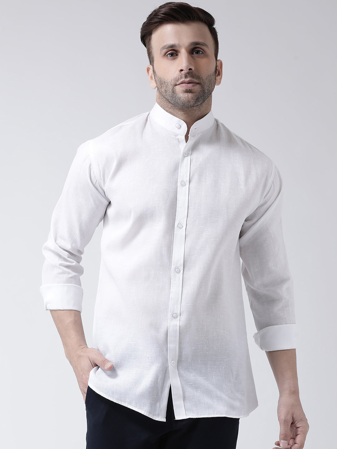 RIAG White Men's Chinese Collar Full Sleeves Shirt | Swadesiicart