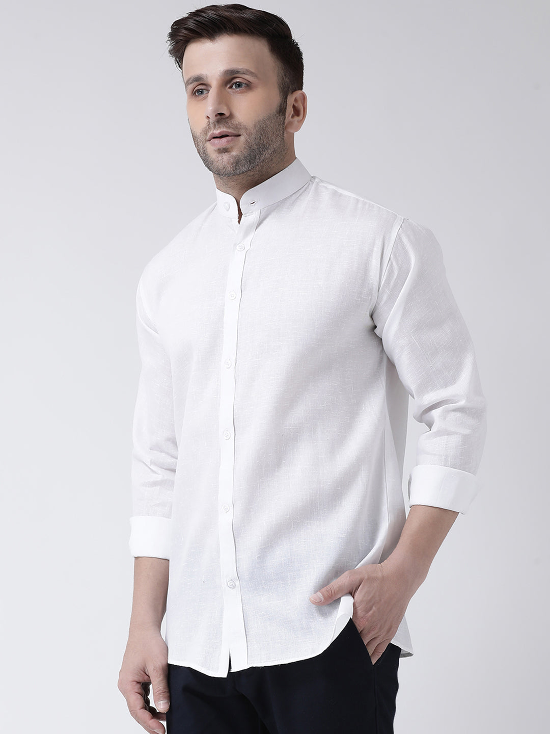 RIAG White Men's Chinese Collar Full Sleeves Shirt | Swadesiicart