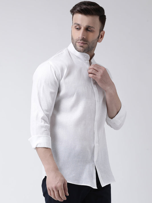 RIAG White Men's Chinese Collar Full Sleeves Shirt | Swadesiicart