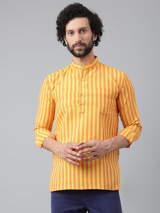 RIAG Yellow Color Long Sleeves Casual Men's Cotton Short Kurta | Swadesiicart