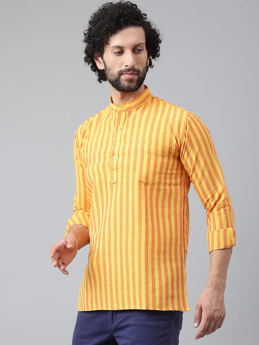 RIAG Yellow Color Long Sleeves Casual Men's Cotton Short Kurta | Swadesiicart