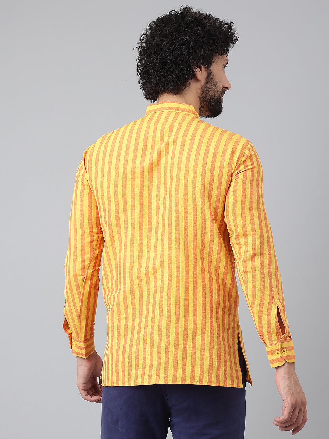 RIAG Yellow Color Long Sleeves Casual Men's Cotton Short Kurta | Swadesiicart