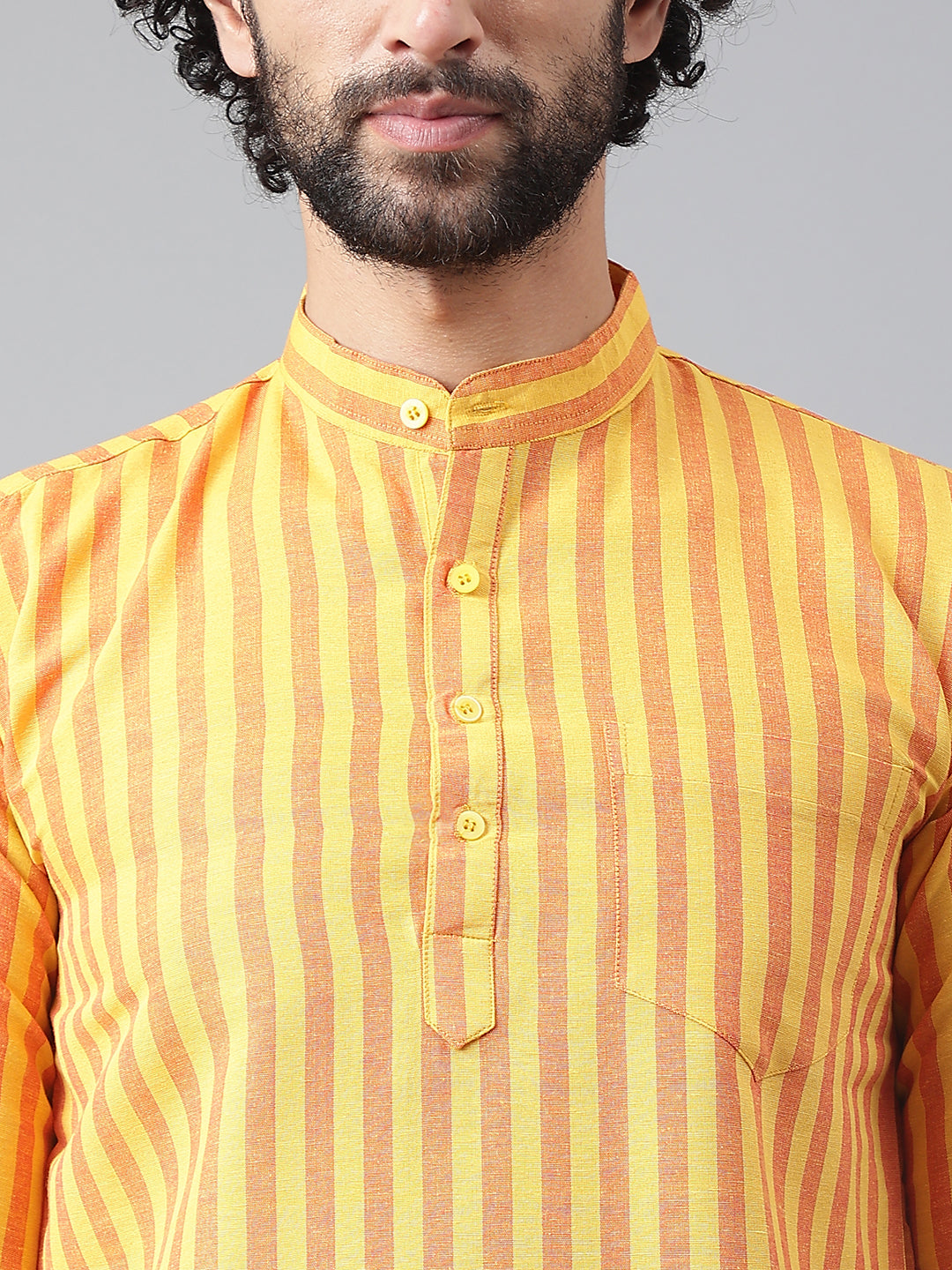 RIAG Yellow Color Long Sleeves Casual Men's Cotton Short Kurta | Swadesiicart