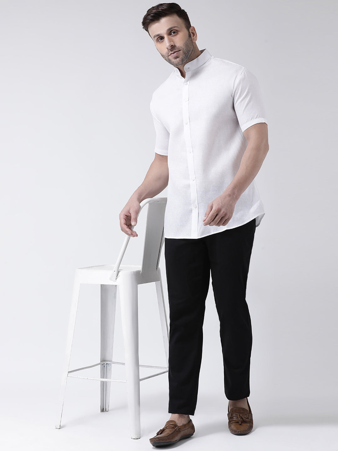 RIAG White Men's Chinese Collar Half Sleeves Shirt | Swadesiicart