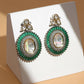 Kundan and Diamond with Green Stones Dangler Earrings (Green) - Ruby Raang | Swadesiicart