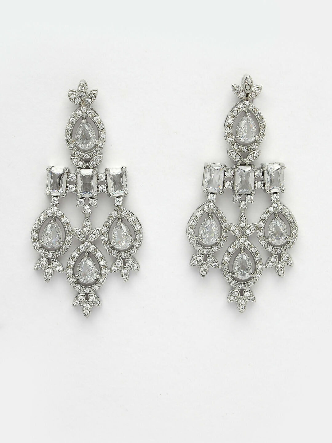 NVR Women's Silver-Plated Cubic Zirconia Studded Handcrafted Jewellery Set - Swadesiicart